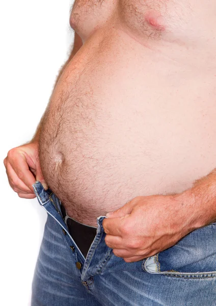 Um homem gordo com uma barriga grande. Dieta. — Fotografia de Stock