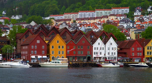 Вид на деревню и море на горы в Норвегии — стоковое фото
