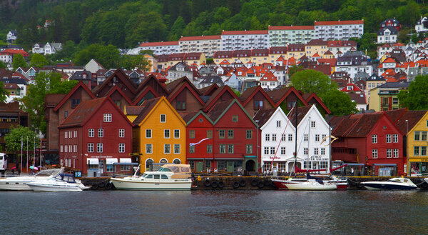 Village and Sea view on mountains in fjord, Norway