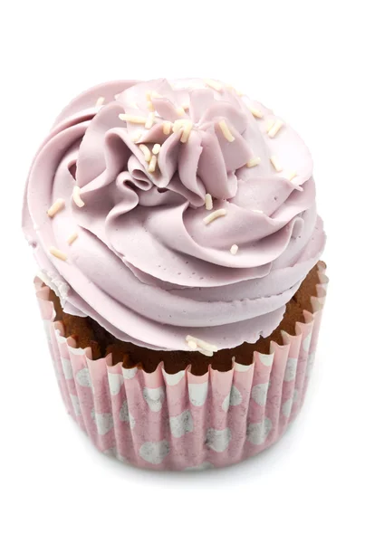 Vanilj cupcakes, dekorerade med lavendel-färgade smörkräm — Stockfoto