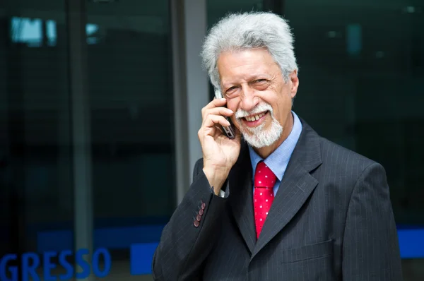 Succesvolle zakenman spreekt op zijn smartphone — Stockfoto