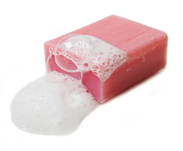 Bolla di sapone rosa isolata su sfondo bianco — Foto Stock