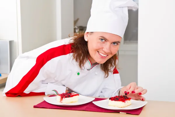 Beautiful young chef with dessert — Stock Photo, Image