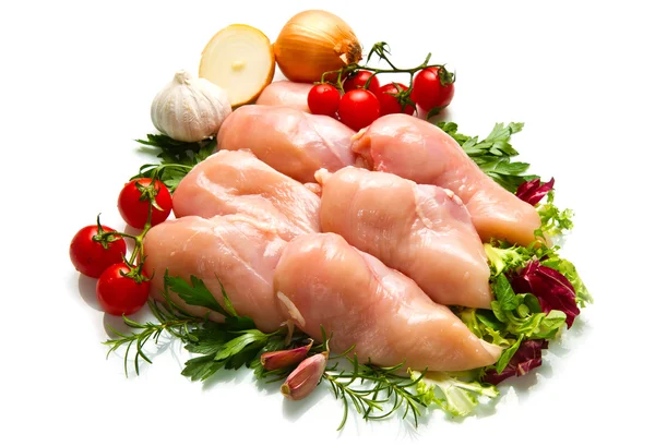 Raw chicken fillets close up on white — Stock Photo, Image