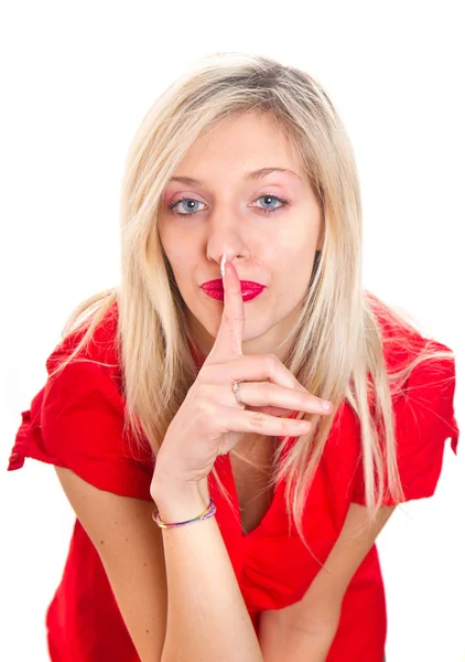 Woman making a hush gesture — Stock Photo, Image