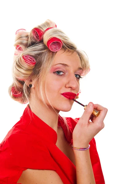 Pretty young woman with lipstick Stock Photo