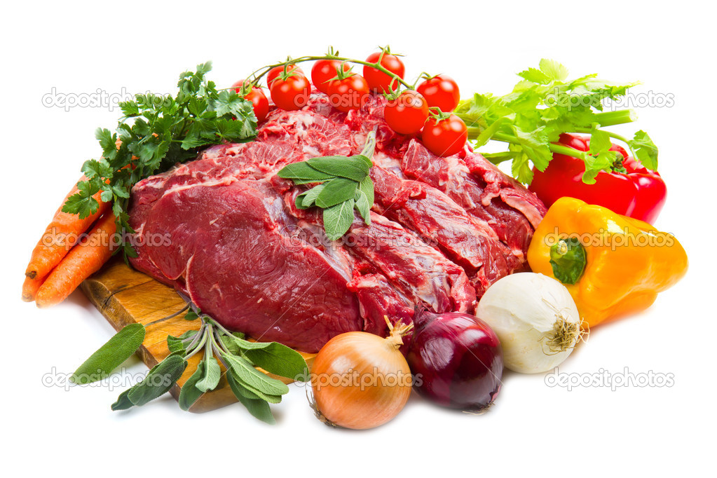 huge red meat chunk with vegetables
