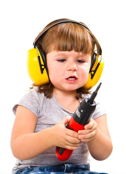 Baby girl with working tool — Stock Photo, Image