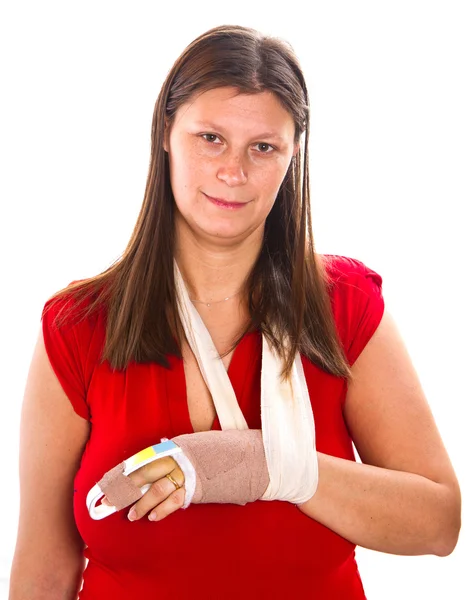 Woman  with a cast on finger — Stock Photo, Image