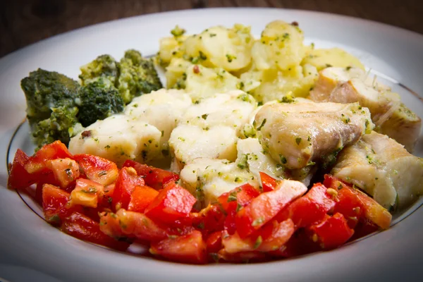 Tasty healthy monkfish  with vegetables — Stock Photo, Image