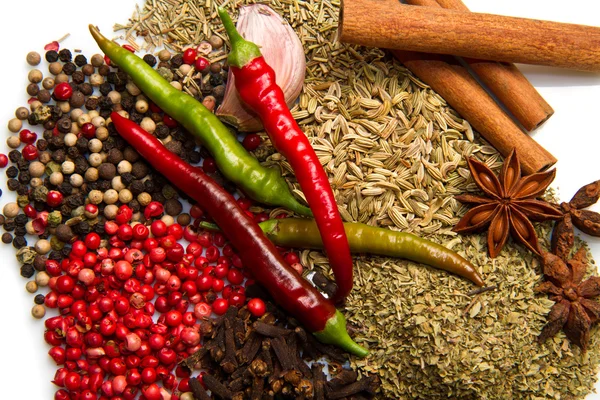 Powder spices  in white table background — Stock Photo, Image