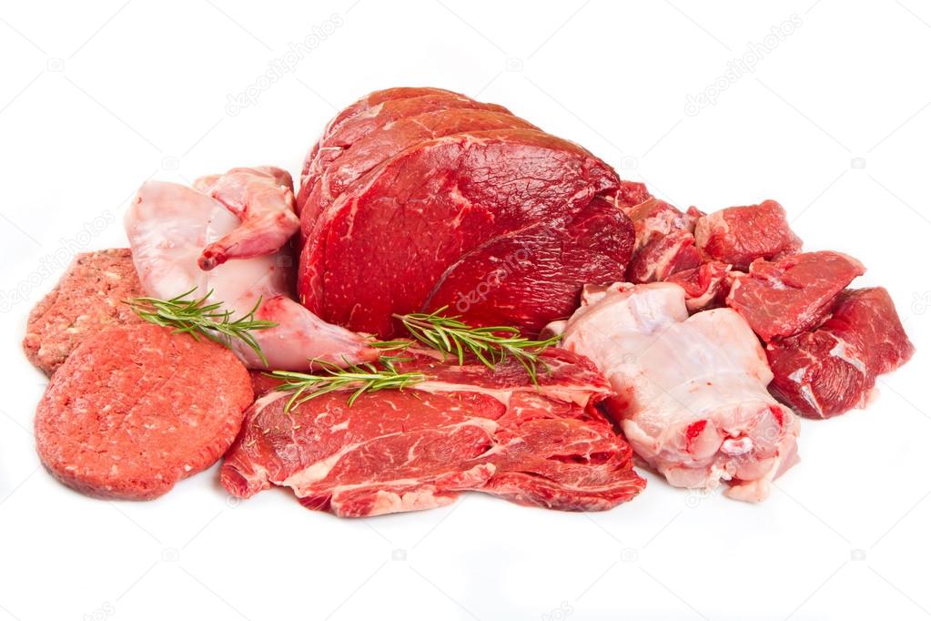 Fresh butcher cut meat assortment garnished 