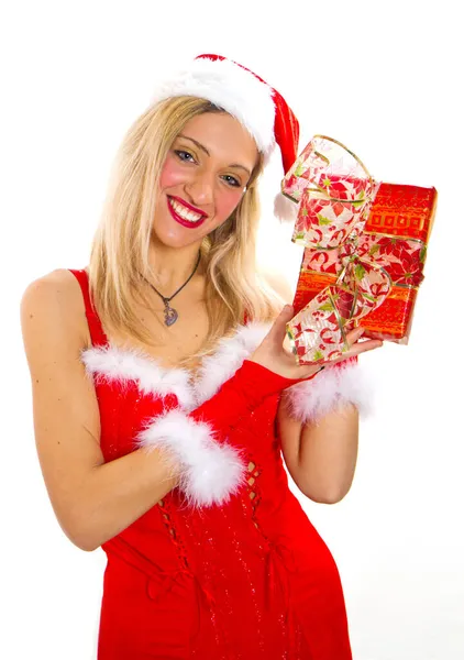 Schönes Mädchen Mit Weihnachtsgeschenk — Stockfoto