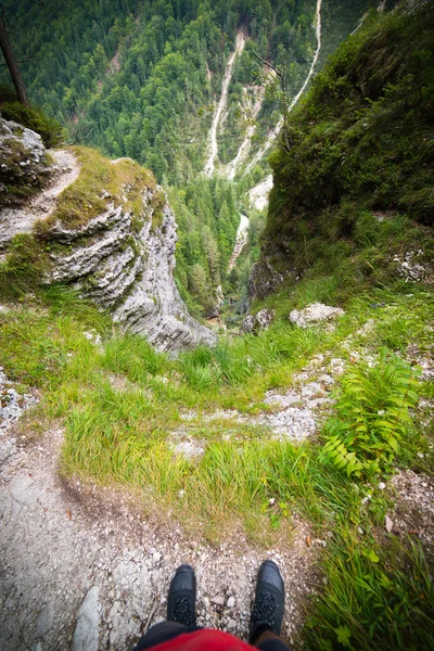 A man over deep void in Julian Alps in Slovenia — Stock Photo, Image