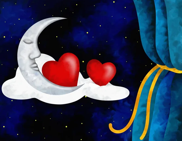 Hearts and moon — Stock Photo, Image