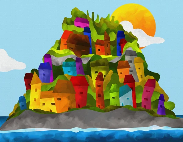 Isla con casas coloridas — Foto de Stock