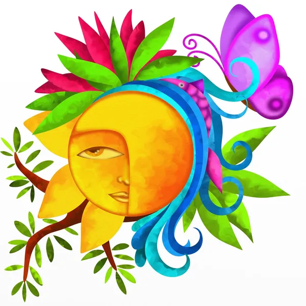 Sun and symbols of nature — Stock Photo, Image