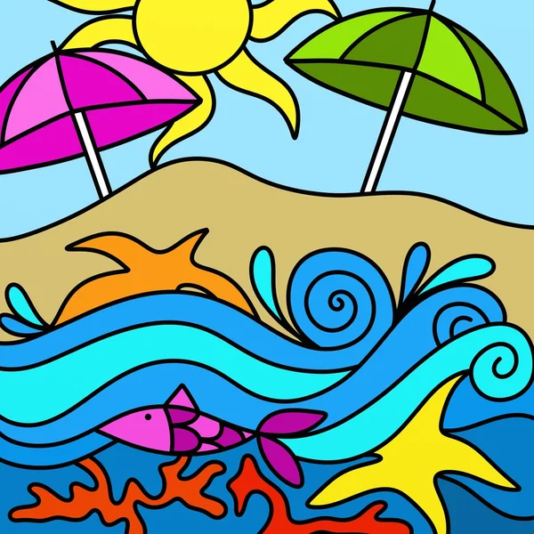 Colorful umbrellas and beach — Stock Photo, Image