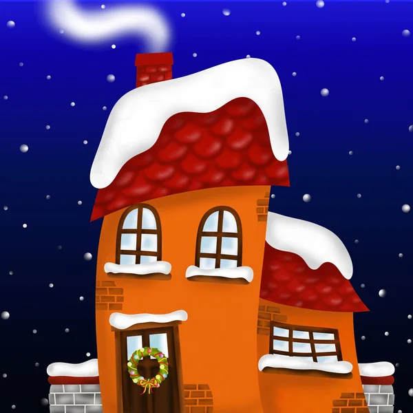 Haus mit Weihnachtskranz — Stockfoto