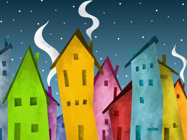 Casas coloridas y nieve — Foto de Stock