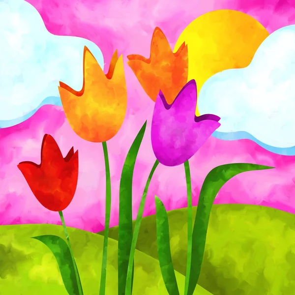 Tulips and sun — Stock Photo, Image