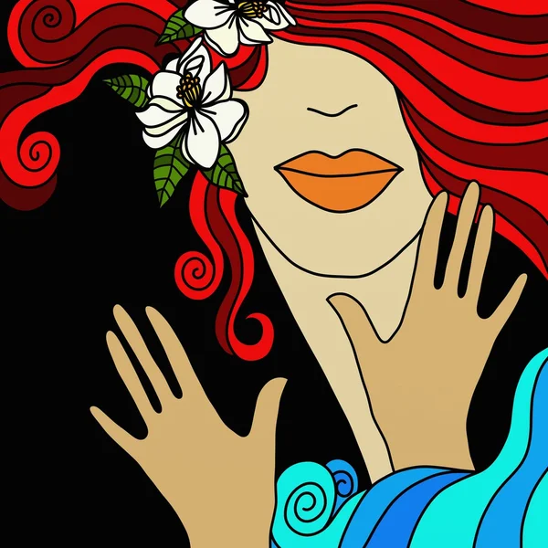 Kobieta z kwiatami we włosach — Zdjęcie stockowe