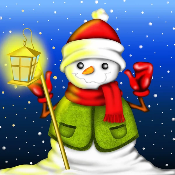 Snowman with lantern — Stock Photo, Image