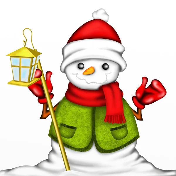 Snowman with red hat — Stock Photo, Image