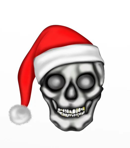 Crânio com chapéu de Papai Noel — Fotografia de Stock