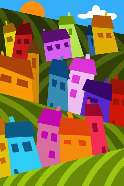 Bunte Häuser in den Hügeln — Stockfoto
