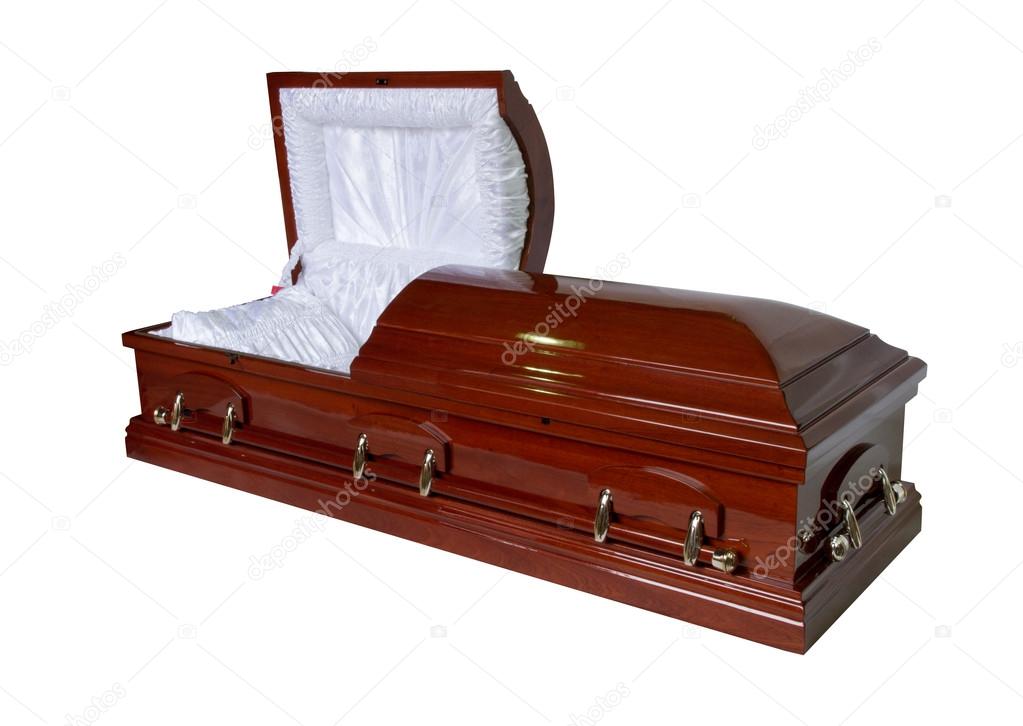 Open coffin on the white background