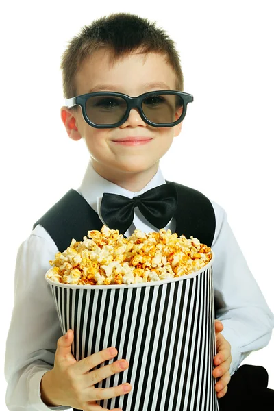 Boy with popcorn — Stock Photo, Image