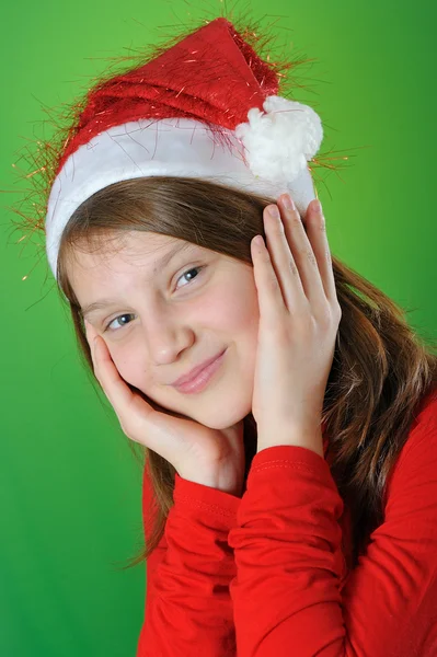 Ragazza con cappello di Babbo Natale — Foto Stock