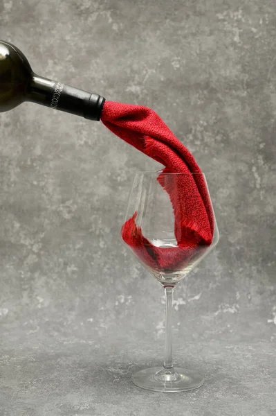 Abstract Red Wine Cloth Pouring Glass Bottle — Stock Photo, Image