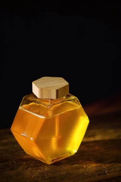 Vintage Closeup Jar Honey Wooden Table — Stock Photo, Image