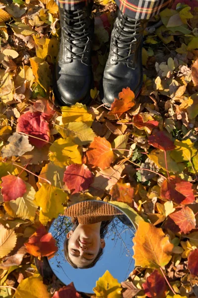 Conceptual Autumn Portrait Reflexion Mirror — Stock Photo, Image