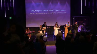 Galati, Romania. 24 April, 2022. Easter Sunday Service Song with Subtitle in Ukrainian for Ukrainians refugees