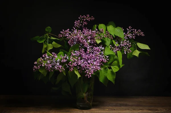 Lilac Purple Bouquet Glass Vase Studio — Stock Photo, Image