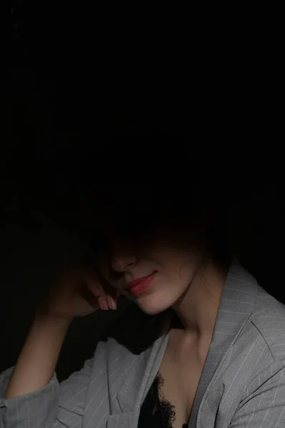 Closeup Details Portrait Young Woman Studio — Stockfoto