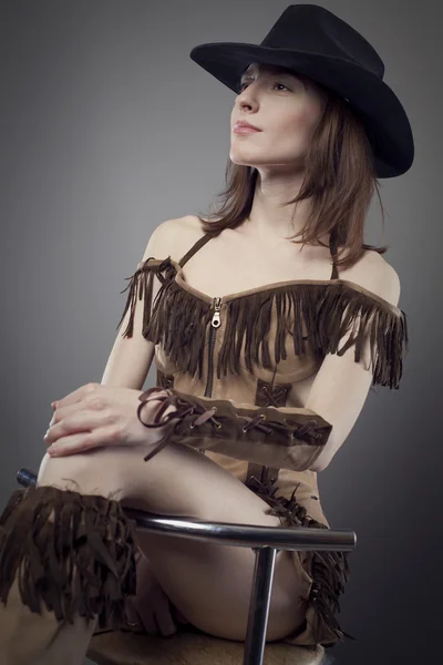 Piękna młoda cowgirl łapka — Zdjęcie stockowe
