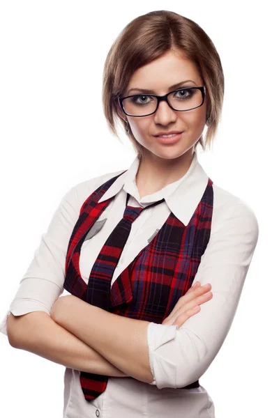 Junge Businessfrau auf weißem Hintergrund — Stockfoto