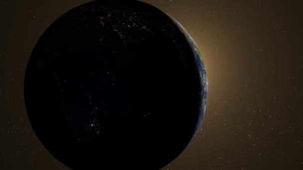 Terra Planeta Animação Espaço Sol Fiação Vista Mudança Noite Escura — Vídeo de Stock