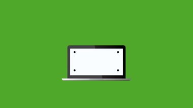 Laptop cep telefonu ve yeşil ekran kromakey video 4K üzerindeki düz çizgi filmi izle.