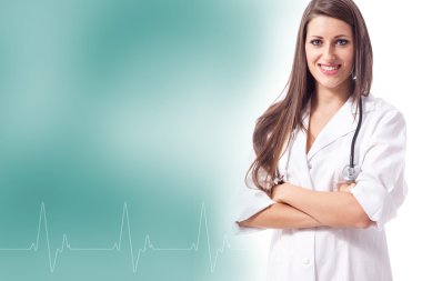 sinyal frekansı ile gülümseyen kadın doktor