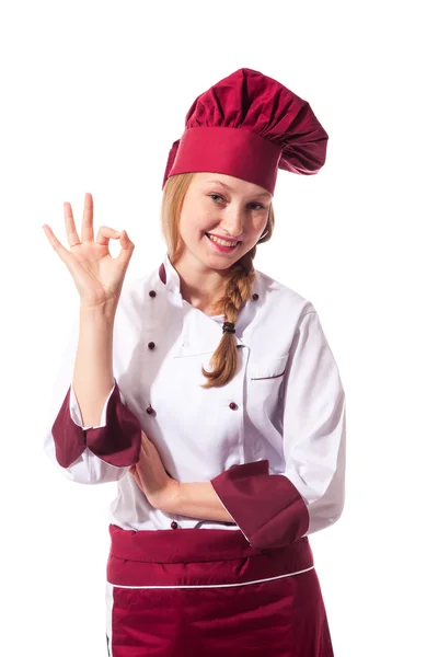 Blonde attractive female chef — Zdjęcie stockowe