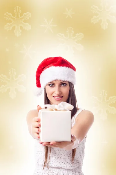 Woman is giving a gift — Stock Photo, Image