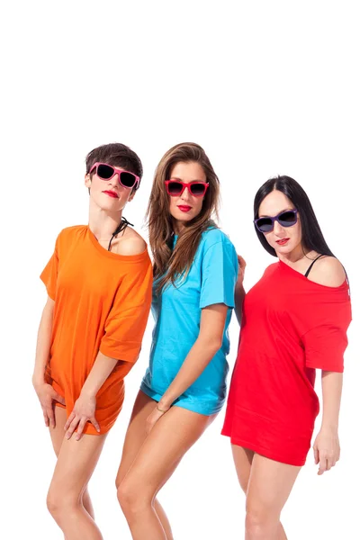 Três belas senhoras no fundo branco — Fotografia de Stock