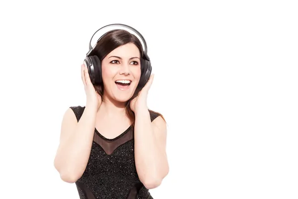 Isoliertes Foto einer schönen Frau mit Kopfhörern — Stockfoto