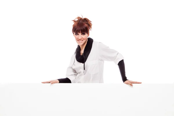 Brunette Doctor with message board — Stock Photo, Image