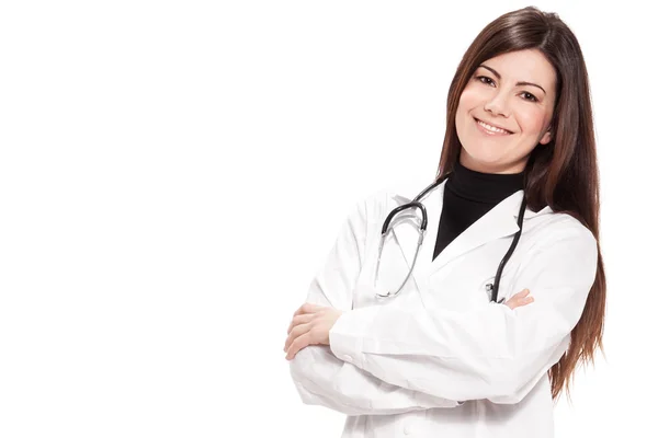 Attractive female doctor over white isolated background — Stock Photo, Image